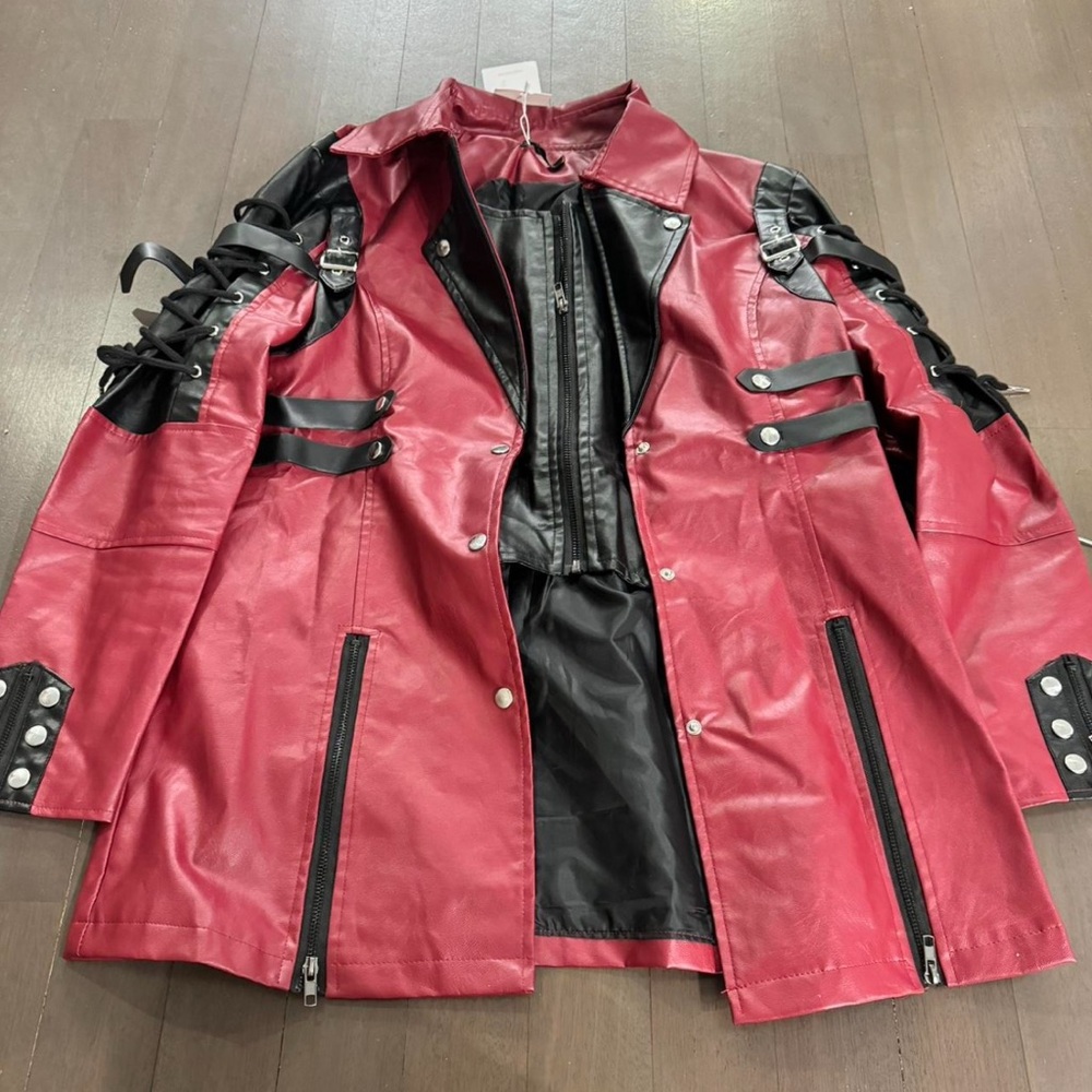 Red Leather Jacket with Black Accents